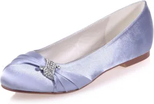 Women's Crystal Wedding Flats for Bride Comfortable Satin Wedding Shoes Low Heels Bridal Flats Evening Prom Party Dress Shoes Pumps