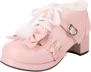 Women's Dress Shoes Elegant Block Heel and Platform Mary Jane Pumps with Bows