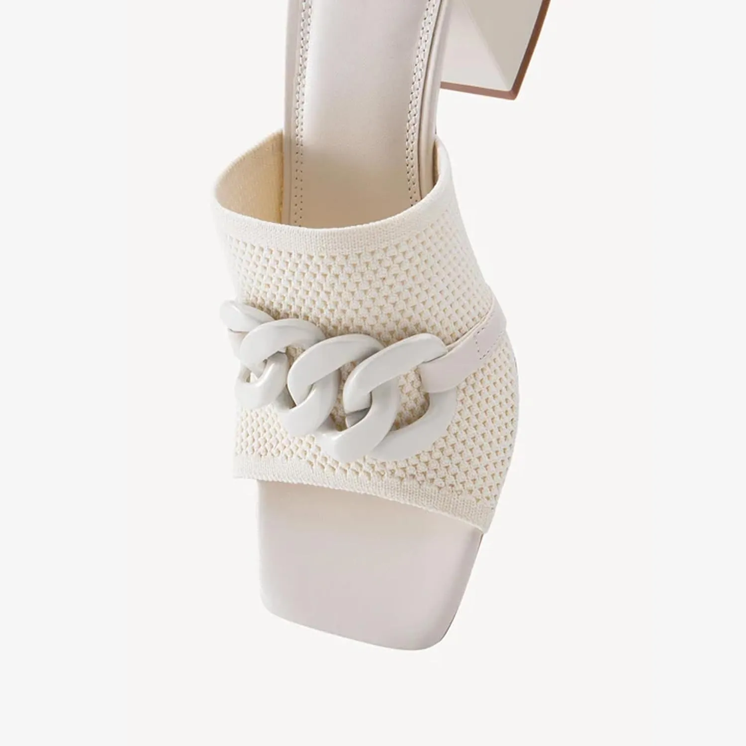 Women's Elegant Square Toe Chain Heeled Sandals Pump Shoes