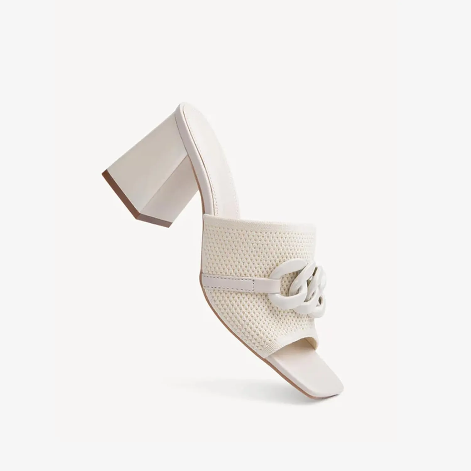 Women's Elegant Square Toe Chain Heeled Sandals Pump Shoes