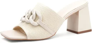 Women's Elegant Square Toe Chain Heeled Sandals Pump Shoes