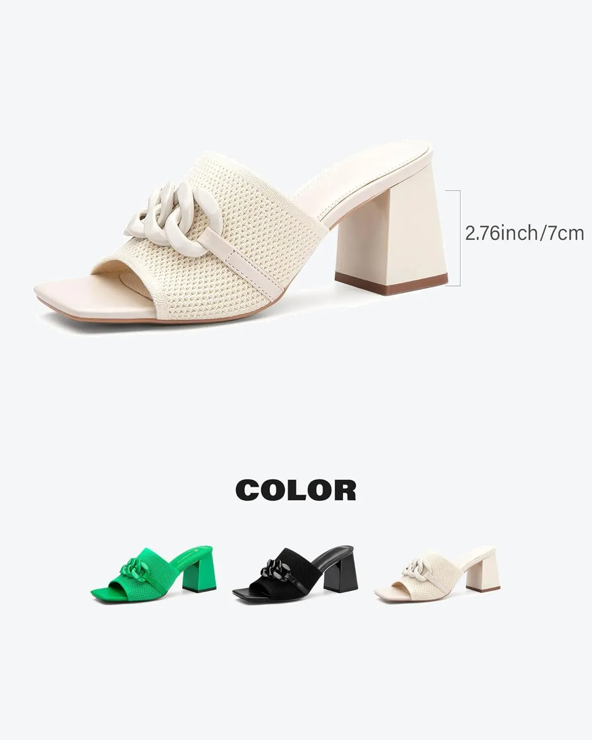 Women's Elegant Square Toe Chain Heeled Sandals Pump Shoes