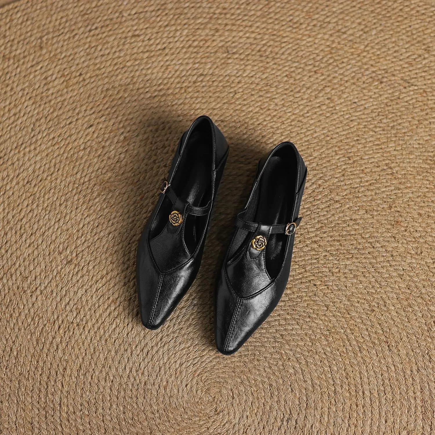 Women's Elegant T-Strap Vintage Pumps Block Low Heel Pointed Toe Cut Out Mary Jane