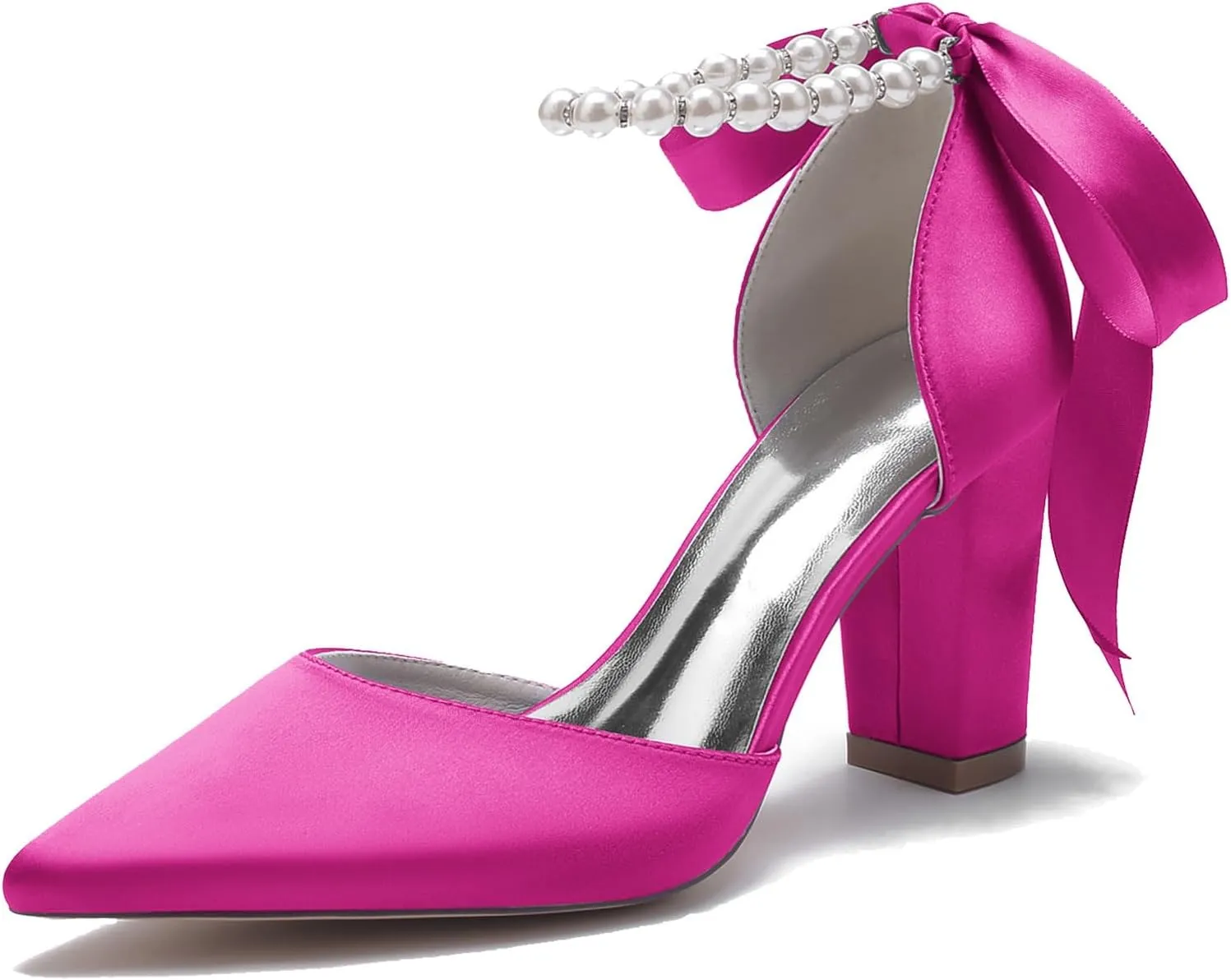 Womens Elegant Wedding Shoes with Ribbon Ankle Chains Prom Pumps