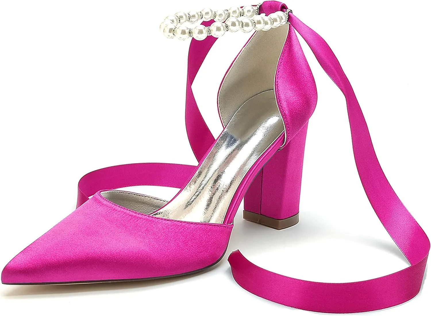 Womens Elegant Wedding Shoes with Ribbon Ankle Chains Prom Pumps