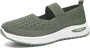Women's Fashion Breathable Knit Elastic Mesh Flat Loafers Outdoor Comfortable Non-Slip Casual Walking Shoes