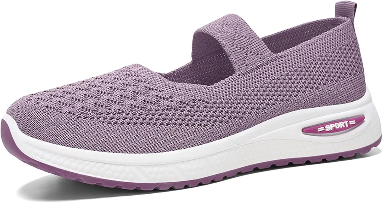 Women's Fashion Breathable Knit Elastic Mesh Flat Loafers Outdoor Comfortable Non-Slip Casual Walking Shoes