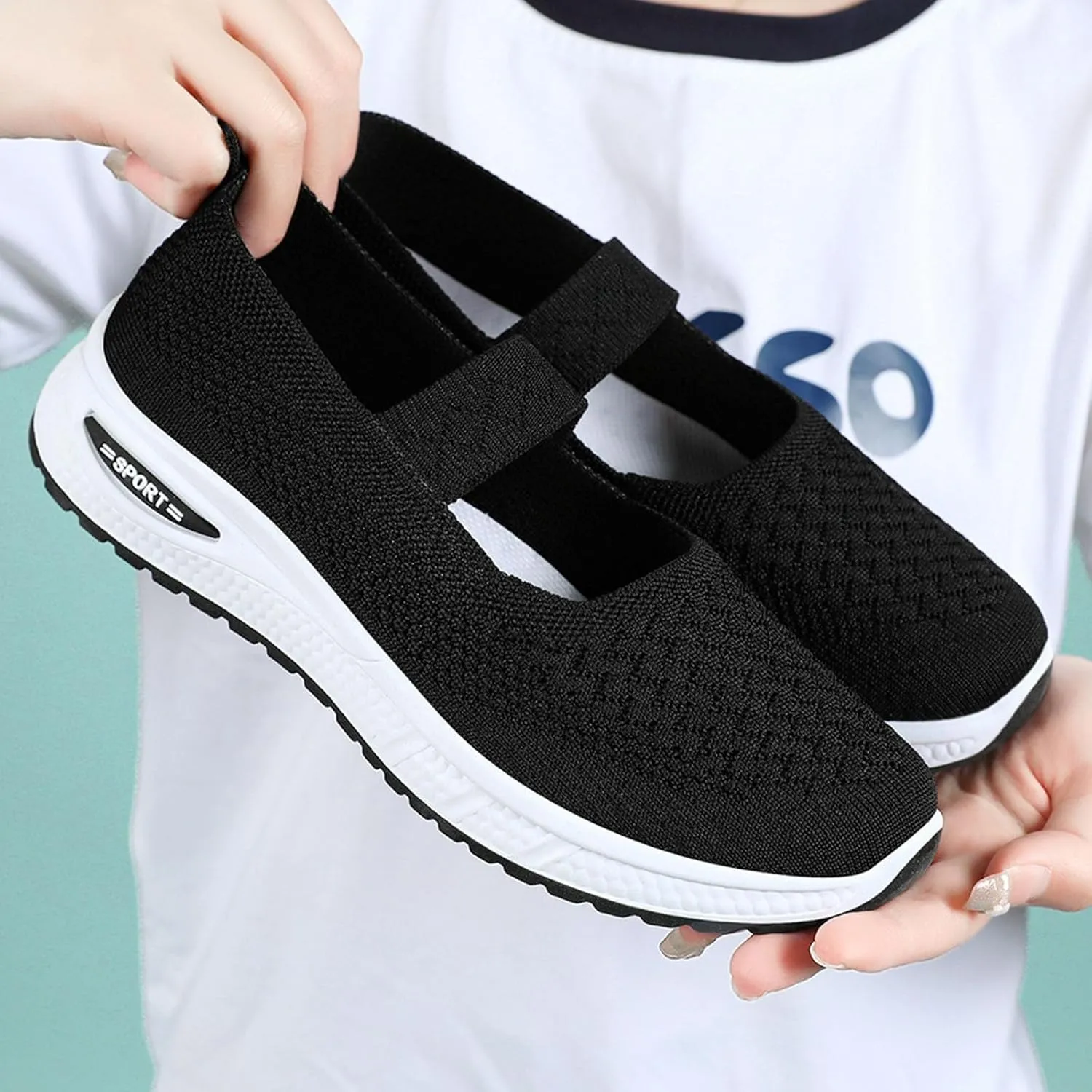 Women's Fashion Breathable Knit Elastic Mesh Flat Loafers Outdoor Comfortable Non-Slip Casual Walking Shoes