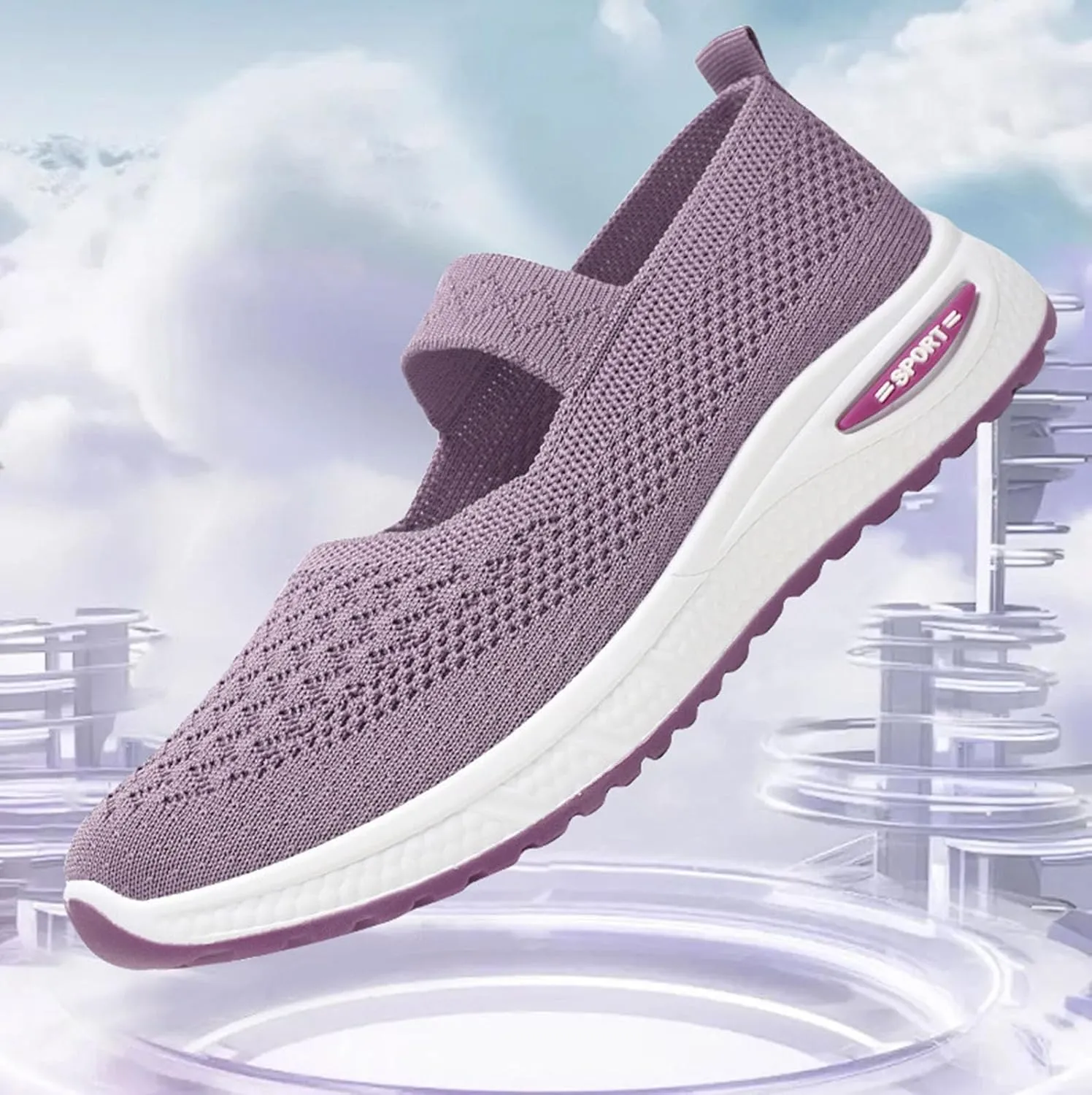 Women's Fashion Breathable Knit Elastic Mesh Flat Loafers Outdoor Comfortable Non-Slip Casual Walking Shoes