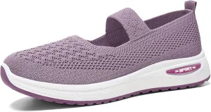 Women's Fashion Breathable Knit Elastic Mesh Flat Loafers Outdoor Comfortable Non-Slip Casual Walking Shoes