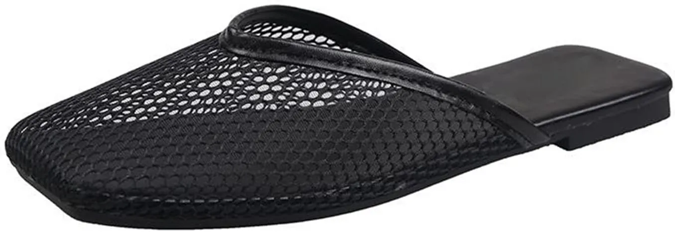 Women's Fashion Outdoor Mesh Breathable Comfort Square Toe Flat Non-slip Slippers Casual Flat Slippers For Women