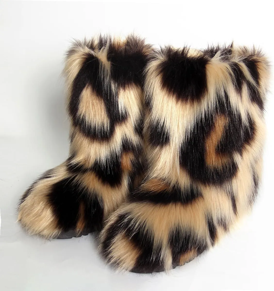 Women's Faux fur boots Furry Short Snow Boot Fluffy Mid-Calf Boots Warm Comfortable Outdoor Flat Shoes