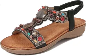Womens Flat Sandals Comfortable Casual Dress Bohemian Bling Walking Sandals Summer Shoes