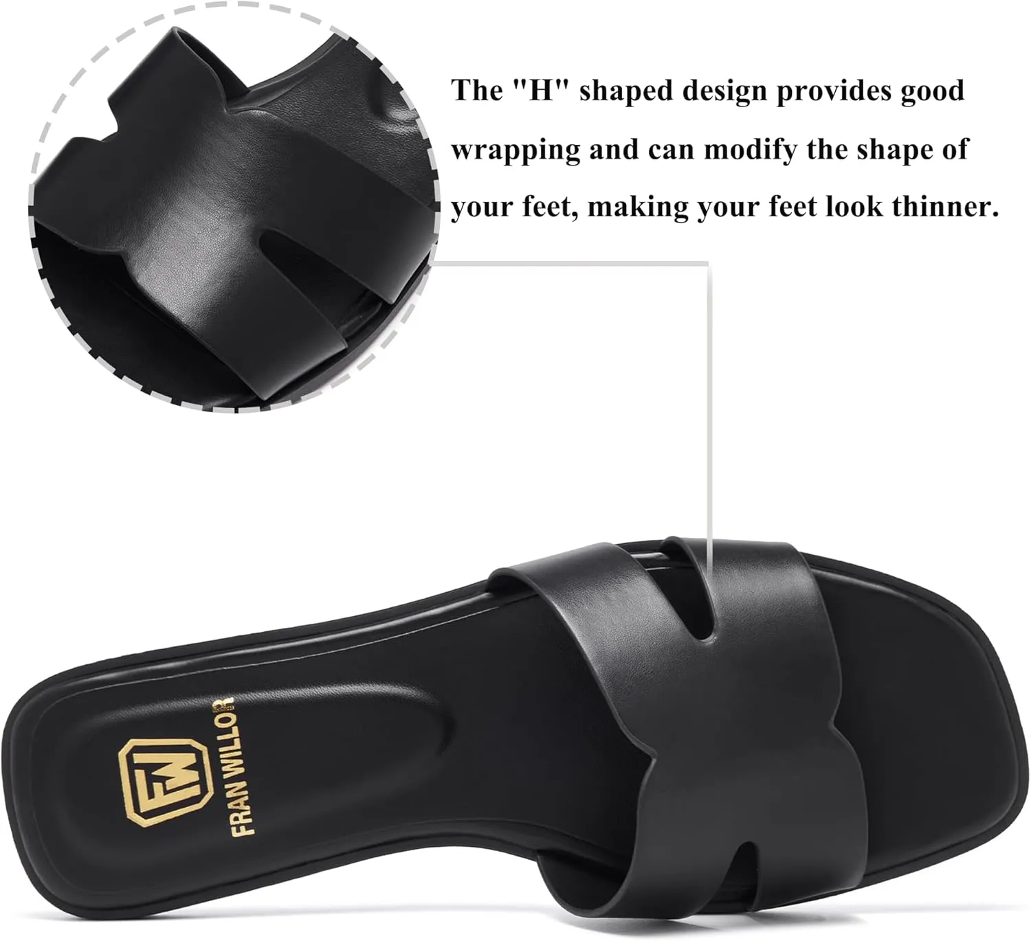Women's Flat Sandals Dressy Comfortable Slide Sandals Fashion Square Open Toe Slip On Beach Sandals for Summer