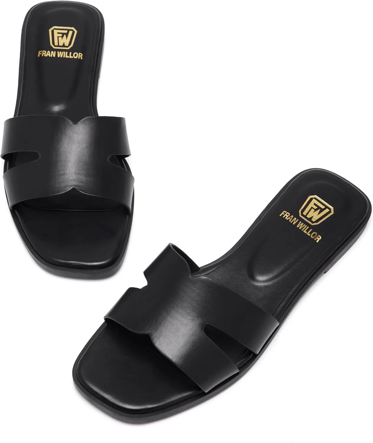 Women's Flat Sandals Dressy Comfortable Slide Sandals Fashion Square Open Toe Slip On Beach Sandals for Summer