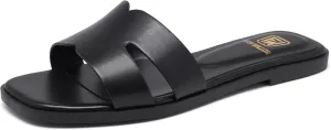 Women's Flat Sandals Dressy Comfortable Slide Sandals Fashion Square Open Toe Slip On Beach Sandals for Summer