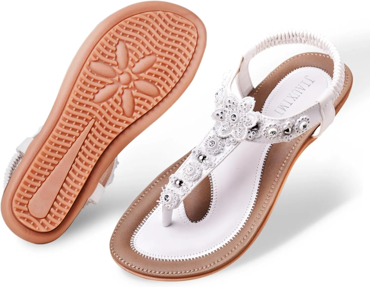 Women's Flat Sandals Dressy: Summer Comfortable Walking Thong Sandals Elastic Strap Flats Size 5-10