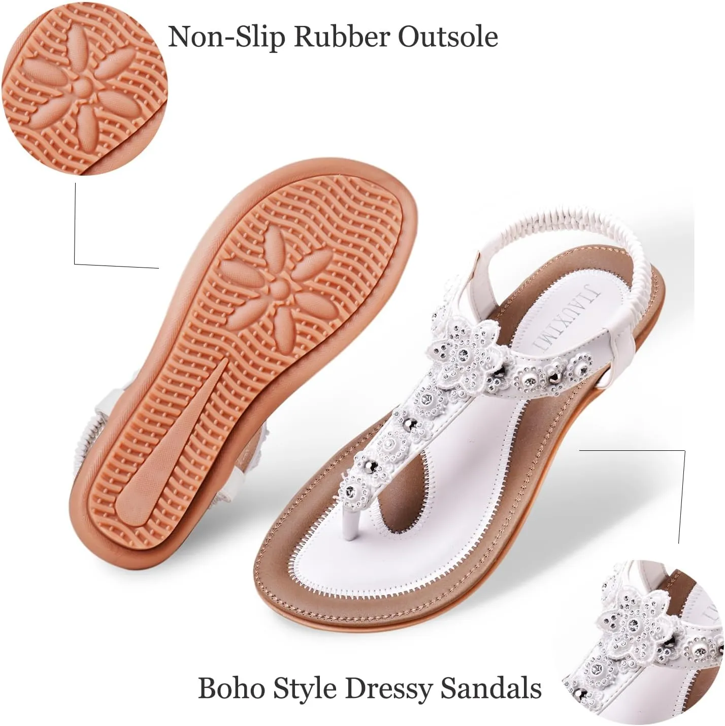 Women's Flat Sandals Dressy: Summer Comfortable Walking Thong Sandals Elastic Strap Flats Size 5-10