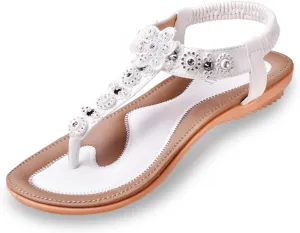 Women's Flat Sandals Dressy: Summer Comfortable Walking Thong Sandals Elastic Strap Flats Size 5-10