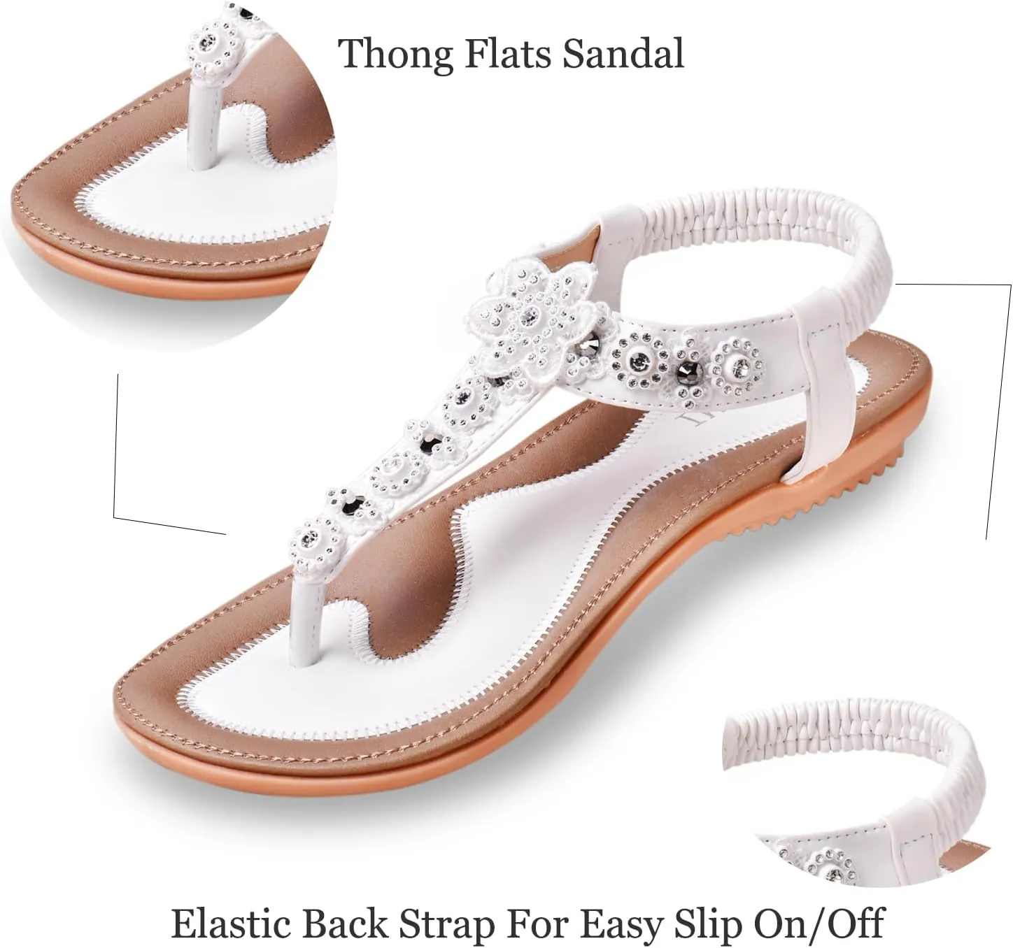 Women's Flat Sandals Dressy: Summer Comfortable Walking Thong Sandals Elastic Strap Flats Size 5-10
