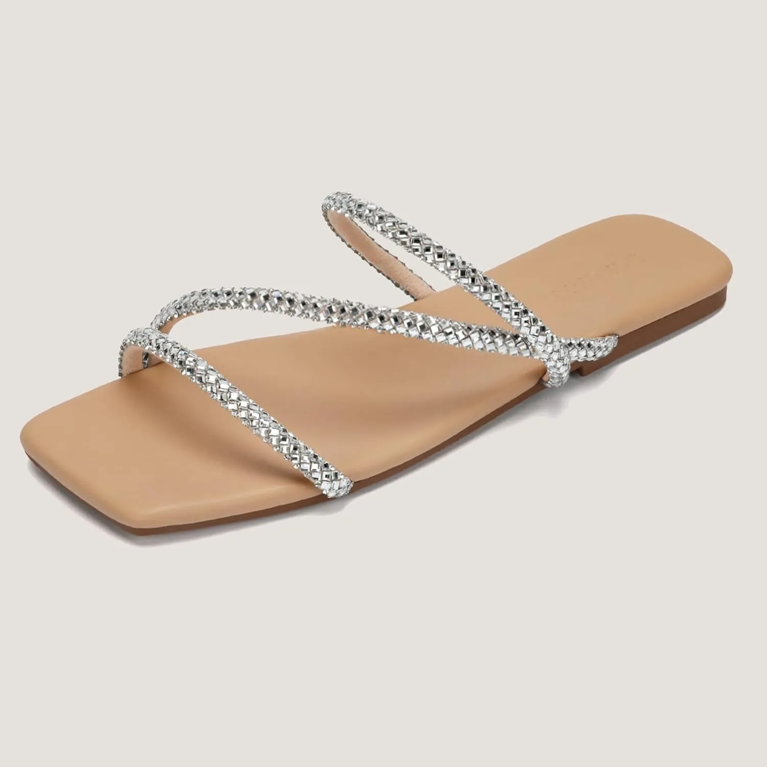 Women's Flat Sandals Strappy Square Open Toe Slide Sandals Dressy Comfortable Wide Feet Friendly