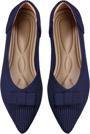 Women's Flats Pointed Toe Ballet Shoes with Bow Comfortable Knit Dressy Flat
