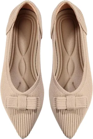 Women's Flats Pointed Toe Ballet Shoes with Bow Comfortable Knit Dressy Flat