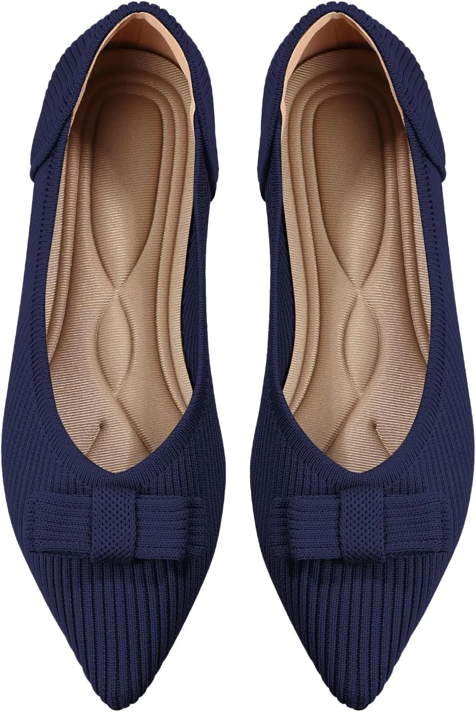 Women's Flats Pointed Toe Ballet Shoes with Bow Comfortable Knit Dressy Flat