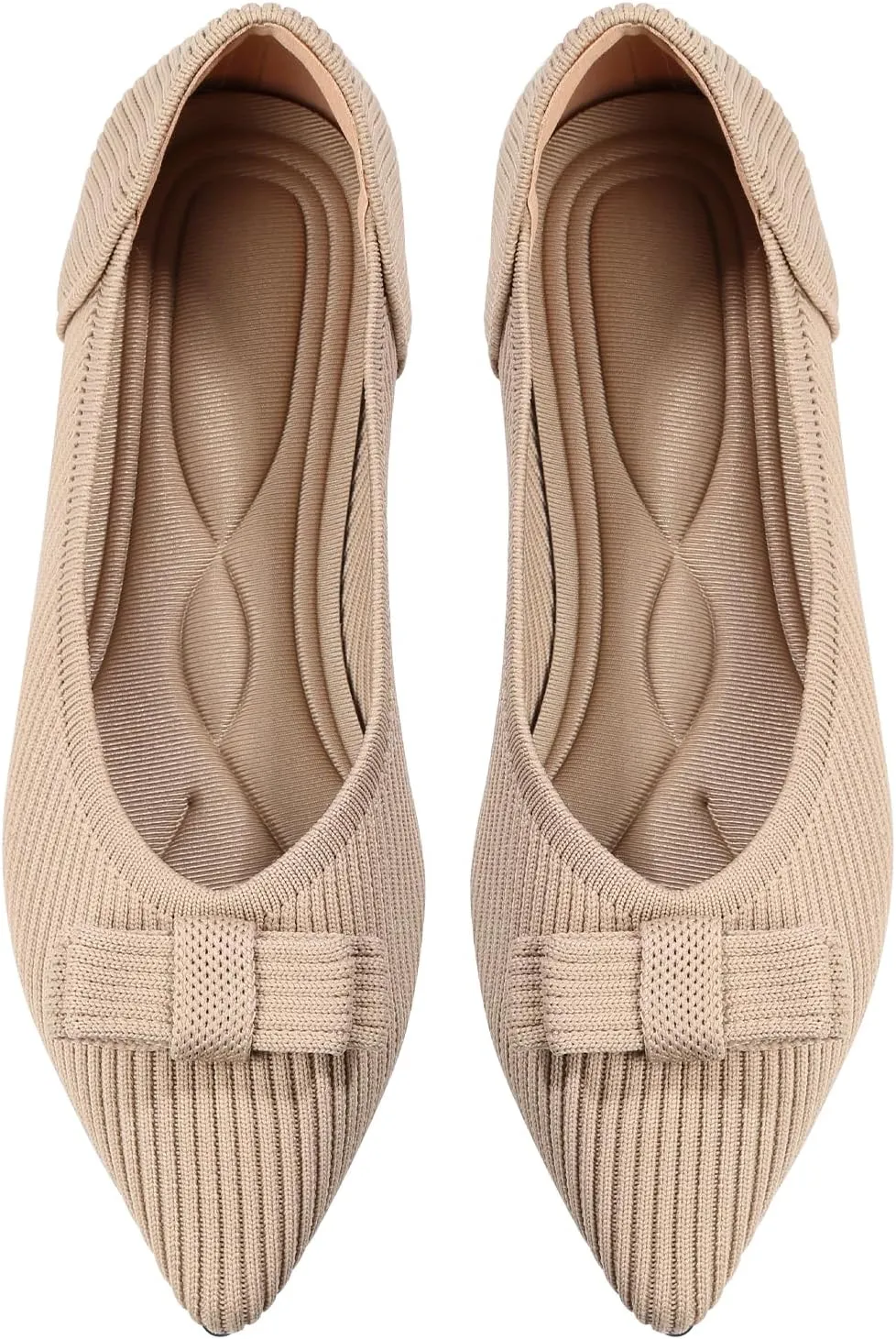 Women's Flats Pointed Toe Ballet Shoes with Bow Comfortable Knit Dressy Flat