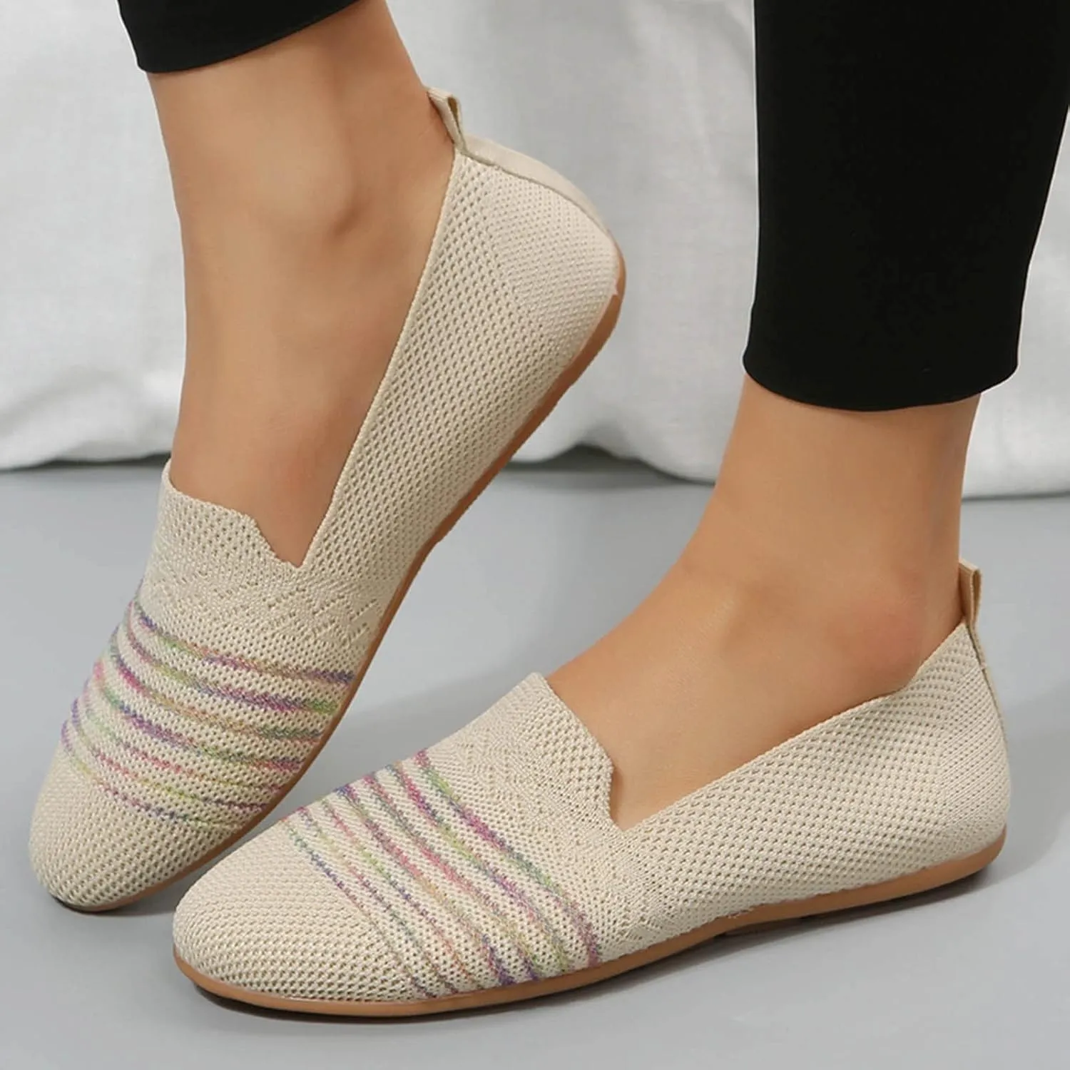 Women's Flats Shoes Ballet Flats Knitted Dress Shoes Knit Flat Shoes for Women Square Toe Flats for Women
