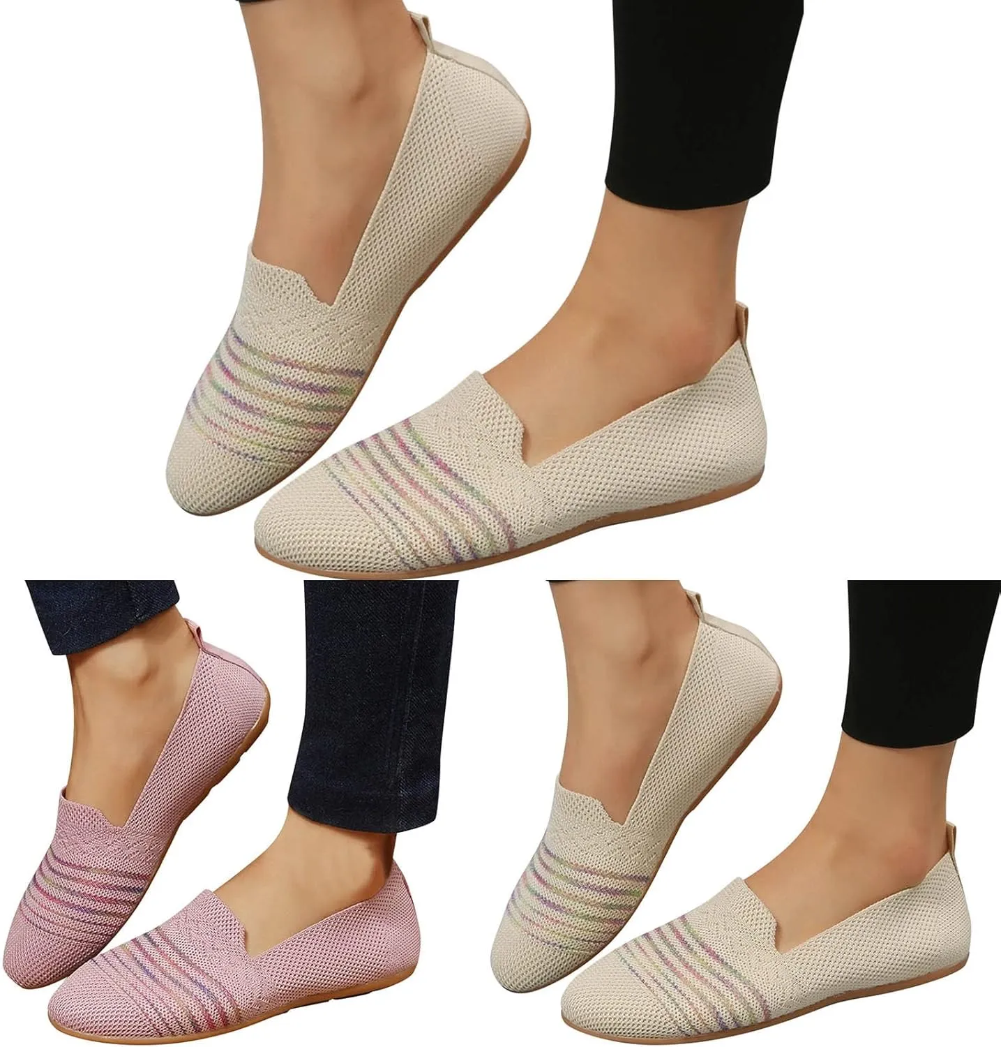 Women's Flats Shoes Ballet Flats Knitted Dress Shoes Knit Flat Shoes for Women Square Toe Flats for Women