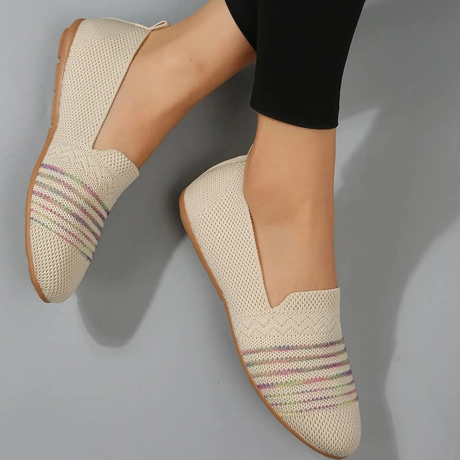 Women's Flats Shoes Ballet Flats Knitted Dress Shoes Knit Flat Shoes for Women Square Toe Flats for Women