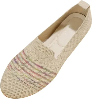 Women's Flats Shoes Ballet Flats Knitted Dress Shoes Knit Flat Shoes for Women Square Toe Flats for Women