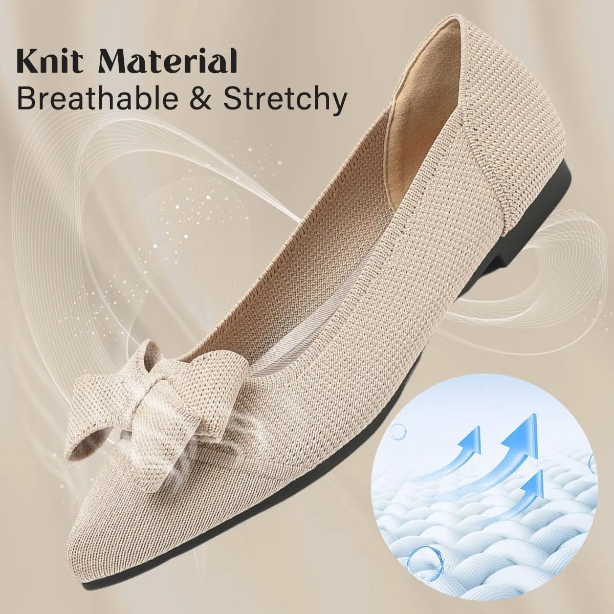Women's Flats Shoes Comfortable Slip On Shoes Classic Dressy Pointed Toe Bow Knit Ballet Flat