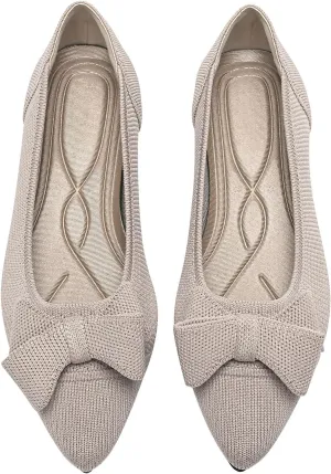 Women's Flats Shoes Comfortable Slip On Shoes Classic Dressy Pointed Toe Bow Knit Ballet Flat