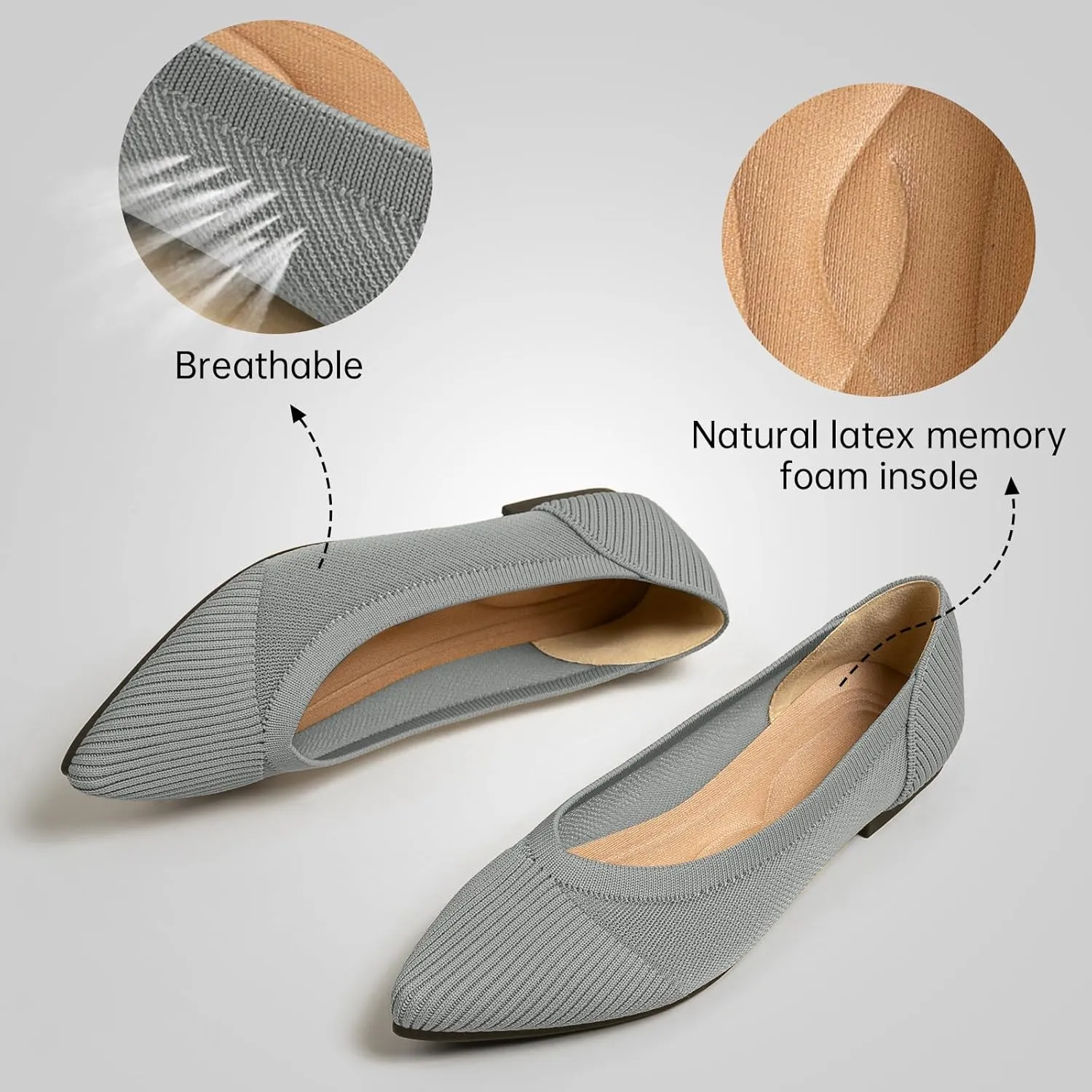 Women's Flats Shoes Pointed Toe Knit Ballet Comfortable Dressy Mesh Flat