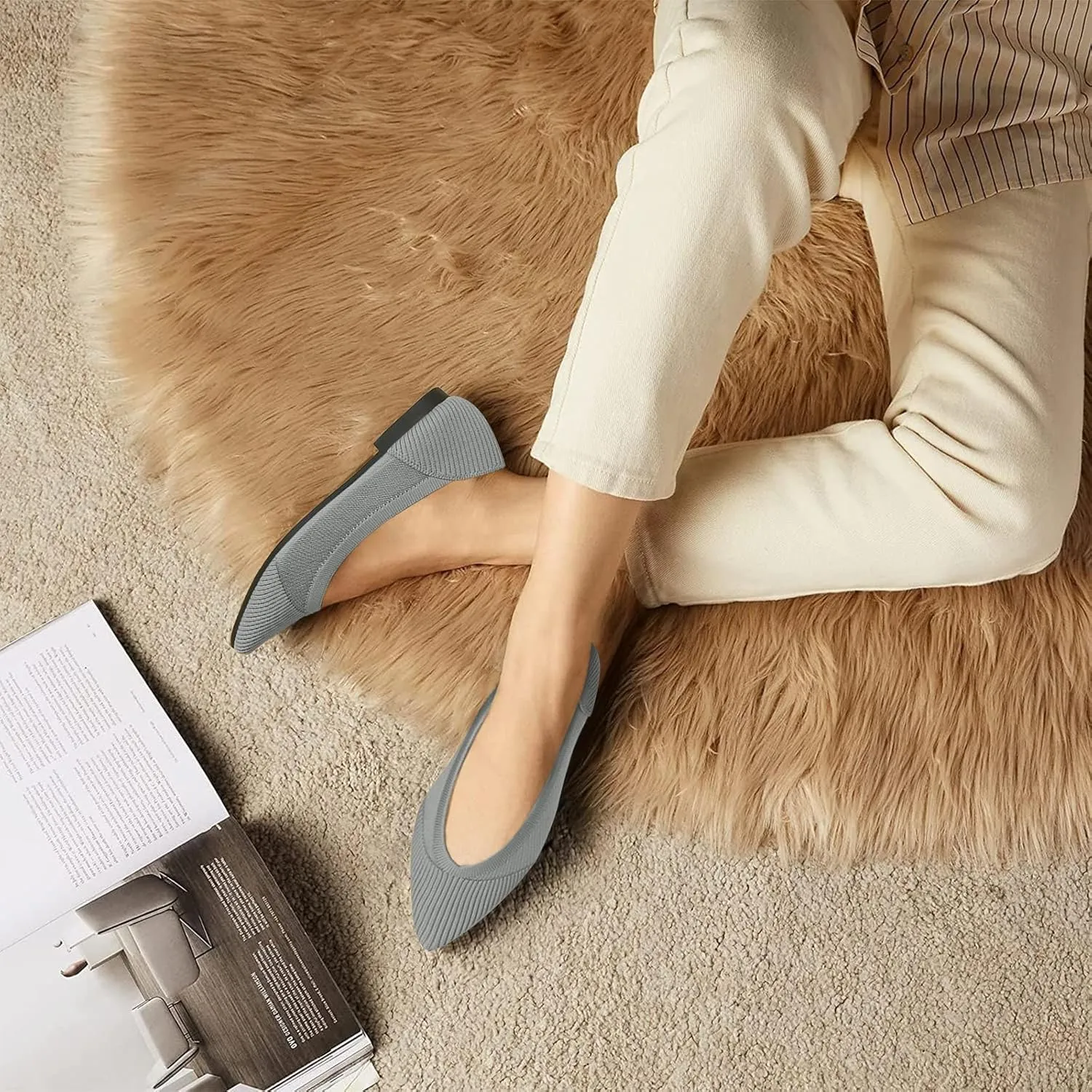 Women's Flats Shoes Pointed Toe Knit Ballet Comfortable Dressy Mesh Flat