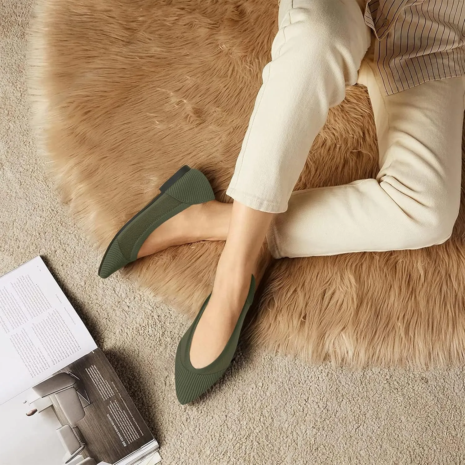 Women's Flats Shoes Pointed Toe Knit Ballet Comfortable Dressy Mesh Flat
