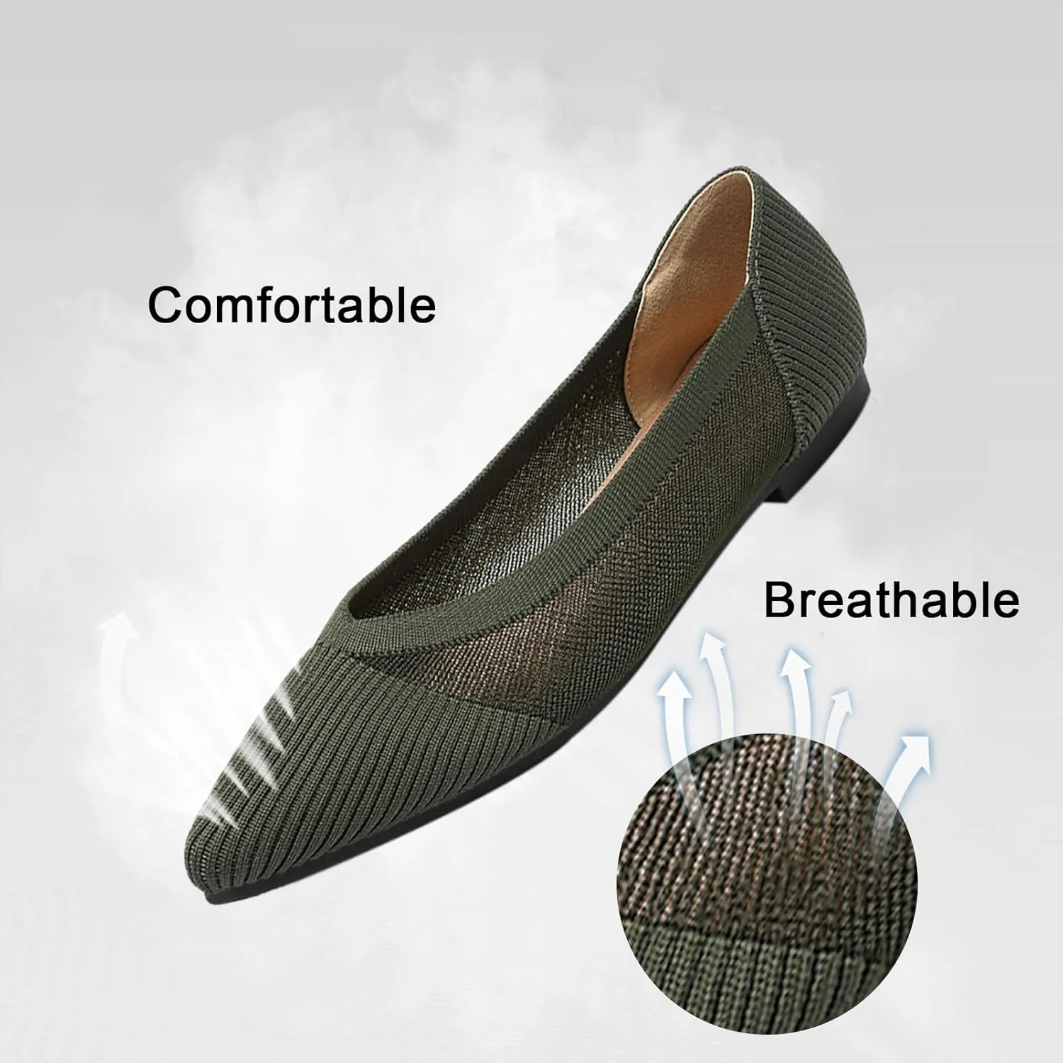 Women's Flats Shoes Pointed Toe Knit Ballet Comfortable Dressy Mesh Flat