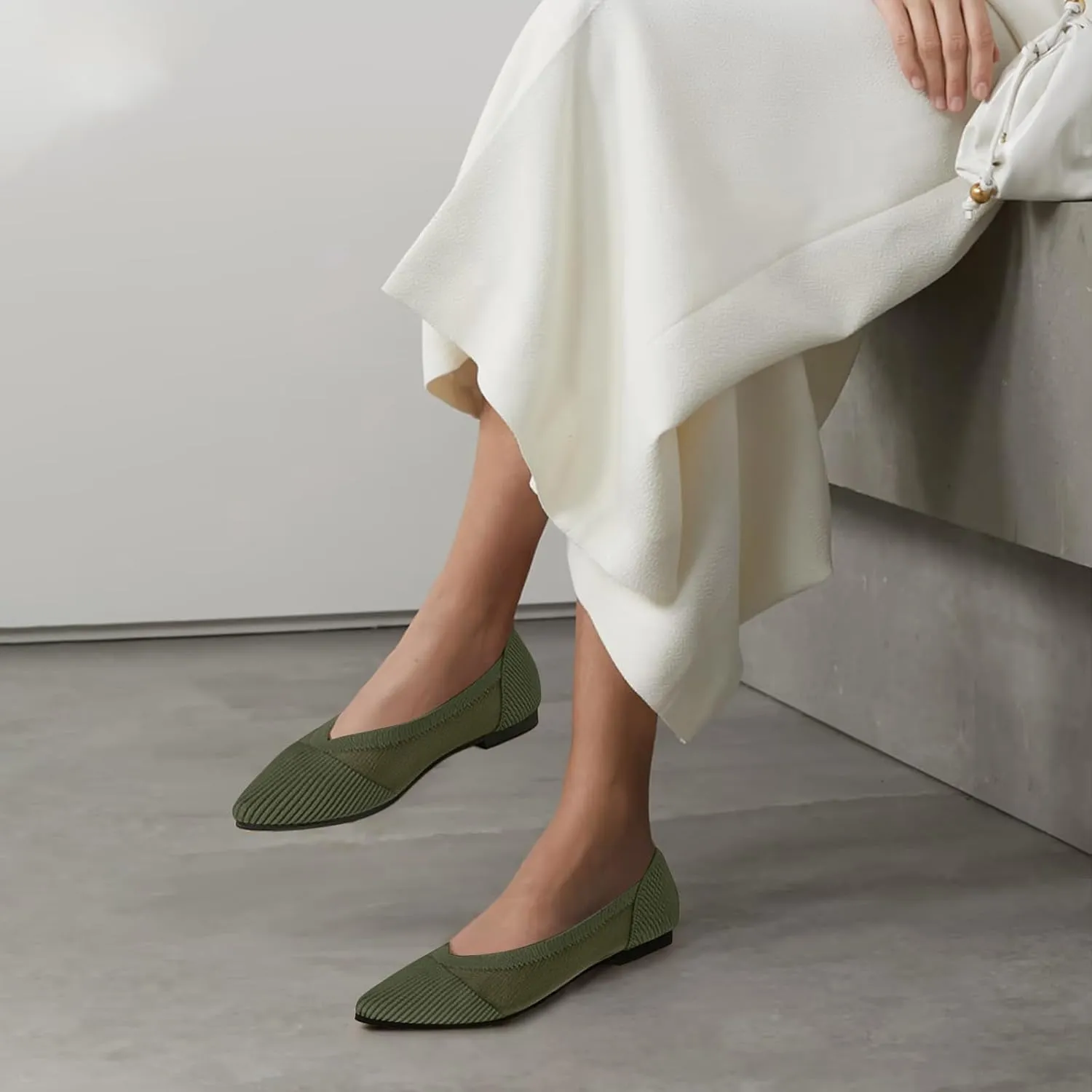 Women's Flats Shoes Pointed Toe Knit Ballet Comfortable Dressy Mesh Flat
