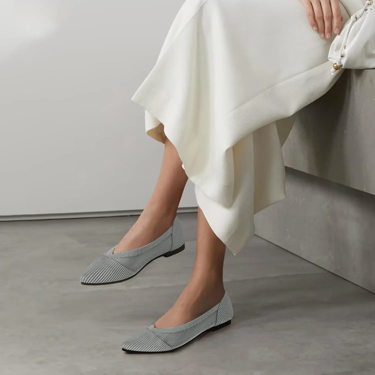Women's Flats Shoes Pointed Toe Knit Ballet Comfortable Dressy Mesh Flat
