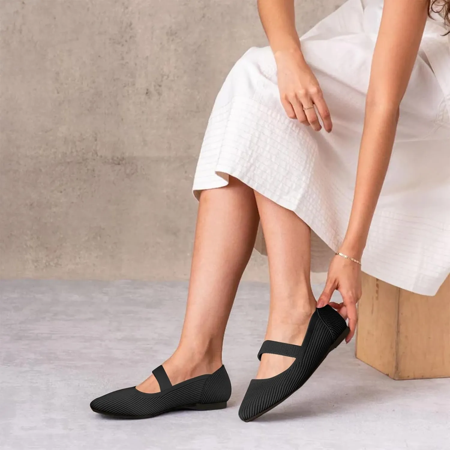 Women's Flats Shoes Pointed Toe Knit Washable Ballet Comfortable Dressy Mary Jane Flat