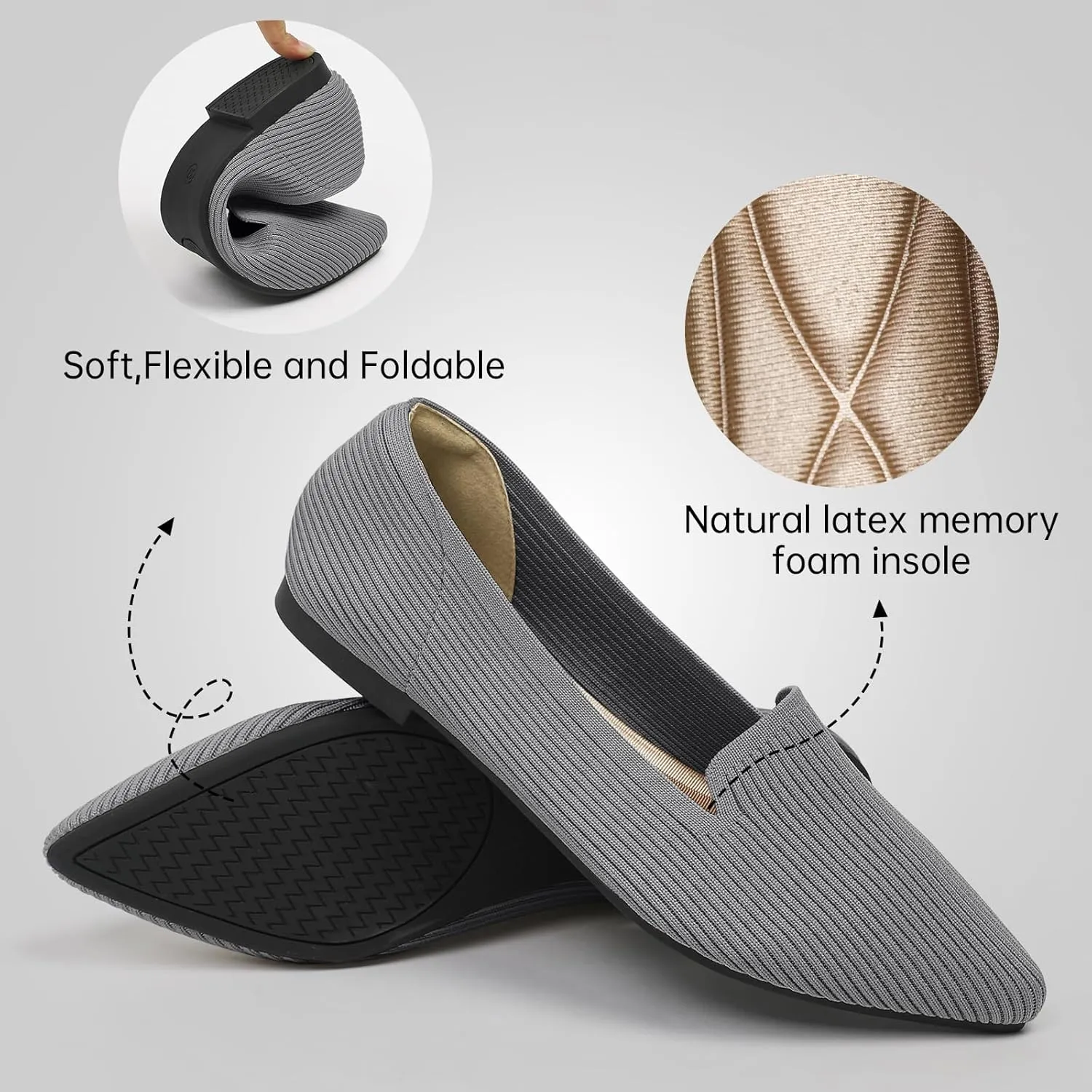 Women's Flats Shoes Pointed Toe Knit Washable Ballet Comfortable Dressy Work Flat