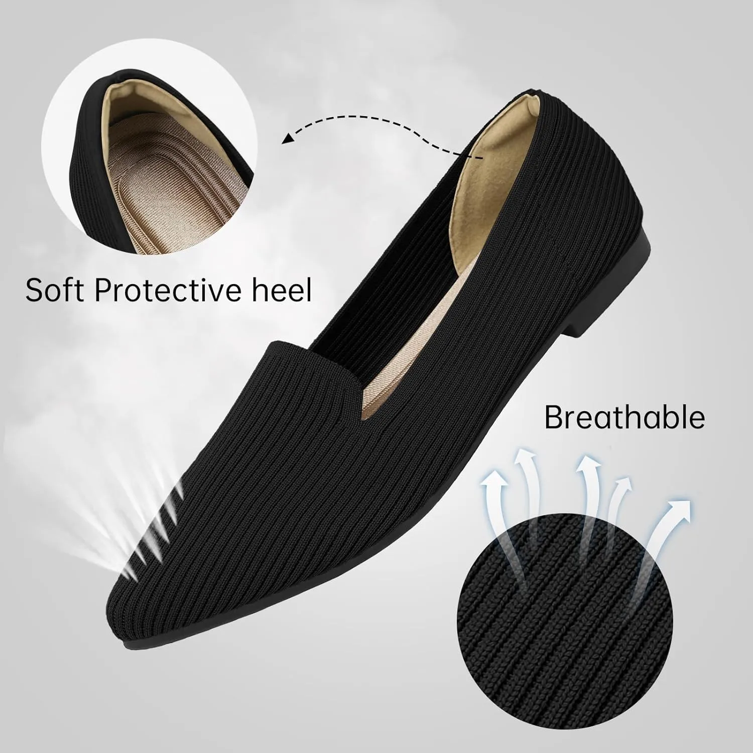 Women's Flats Shoes Pointed Toe Knit Washable Ballet Comfortable Dressy Work Flat
