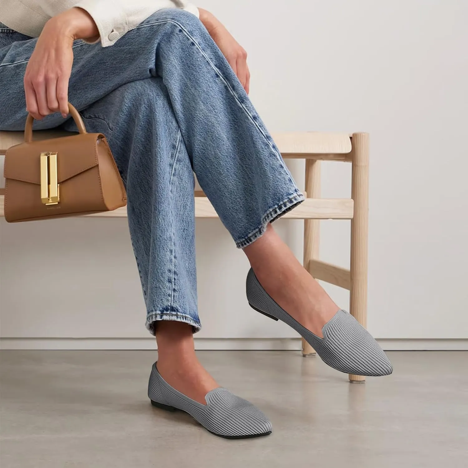 Women's Flats Shoes Pointed Toe Knit Washable Ballet Comfortable Dressy Work Flat