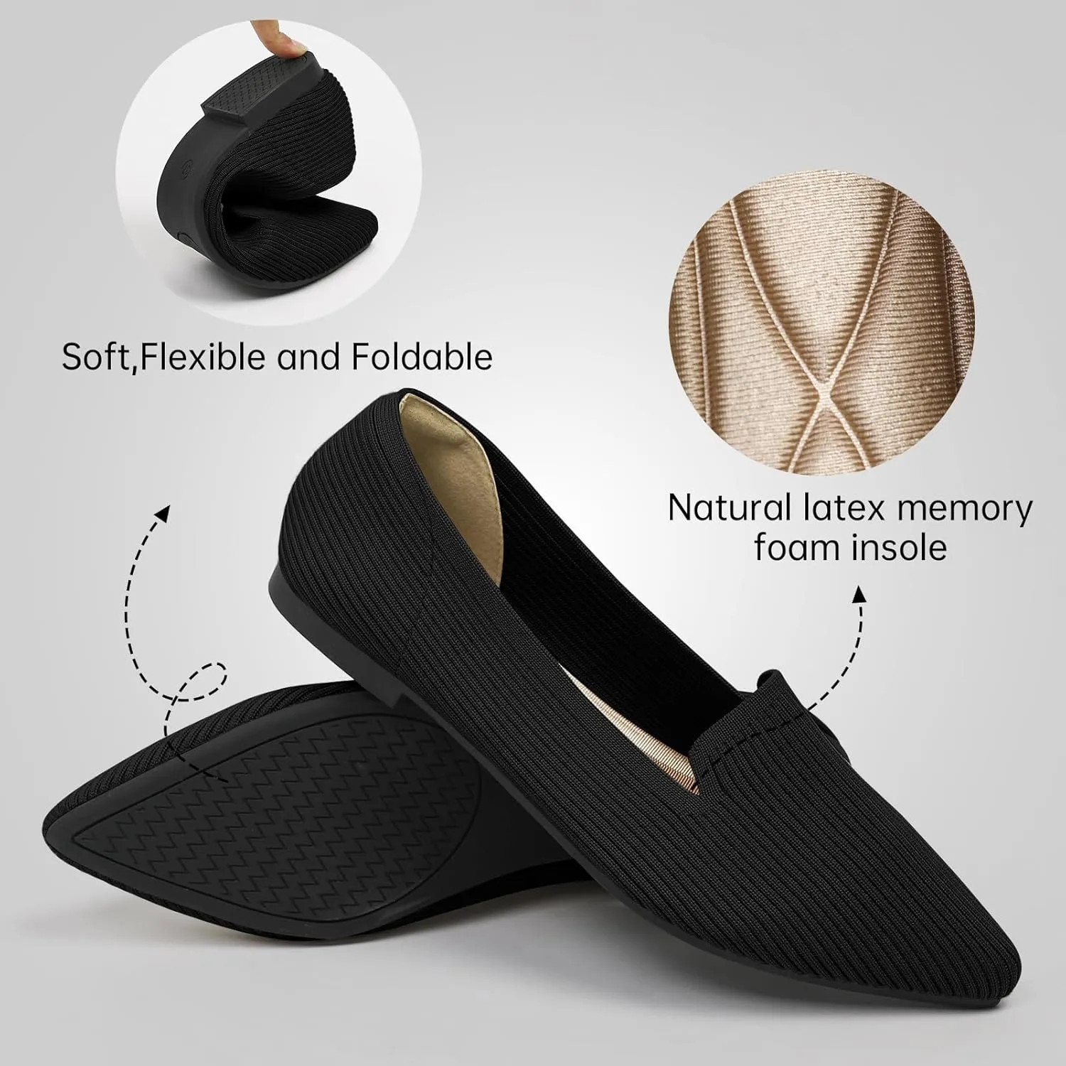 Women's Flats Shoes Pointed Toe Knit Washable Ballet Comfortable Dressy Work Flat