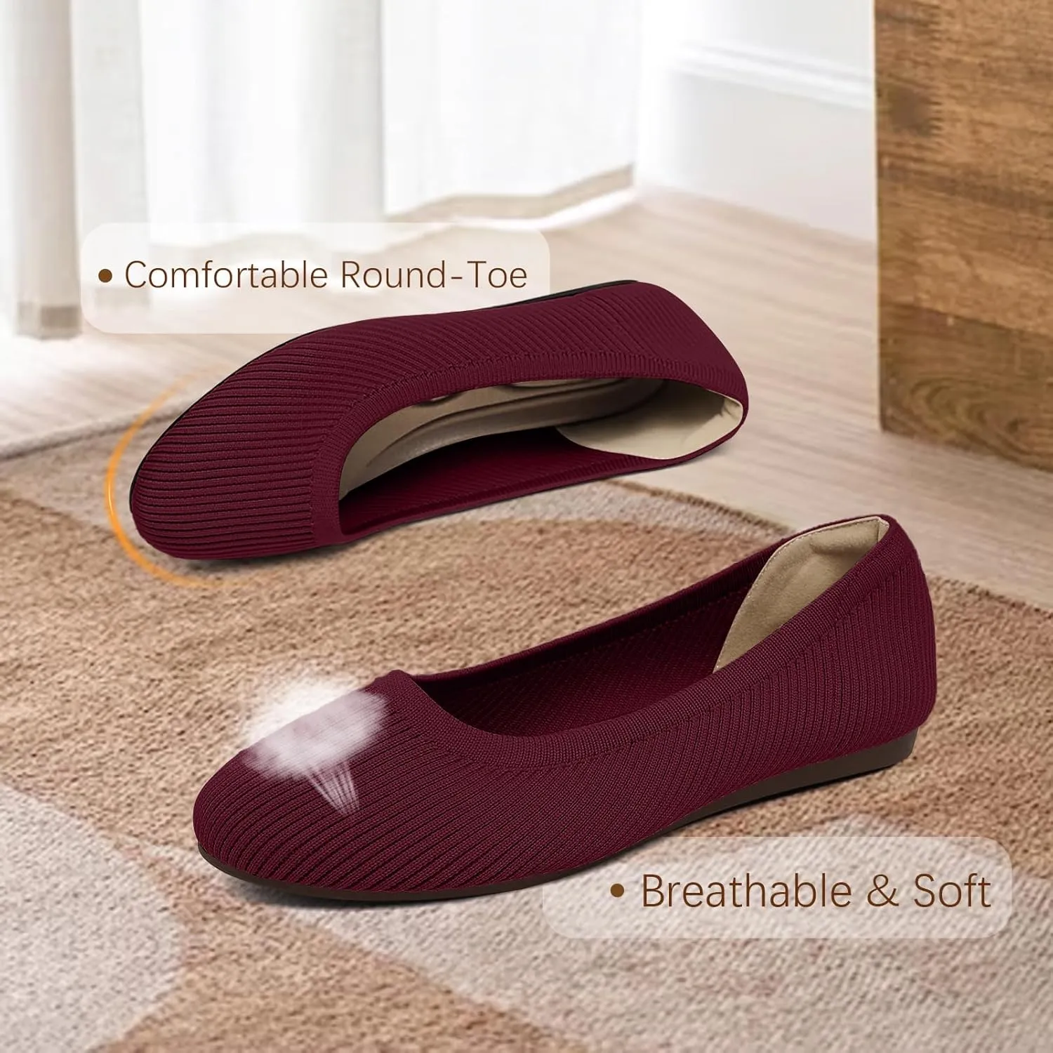 Women's Flats Shoes Round Toe Ballet Knit Comfortable Dressy Flat