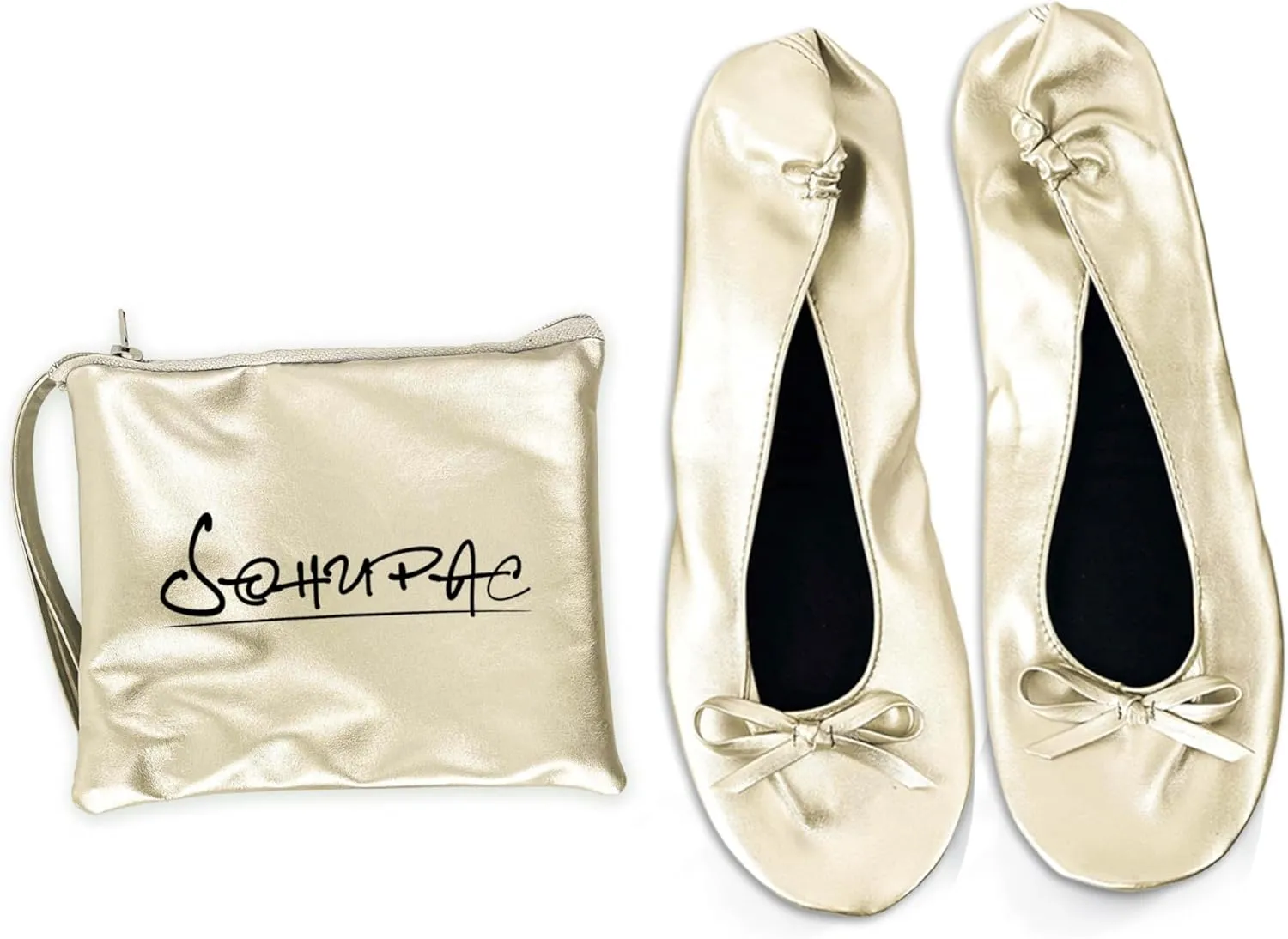 Women's Foldable Flats, Portable Ballet Flat Roll Up Slipper Shoes with Travel Pouch Bag for Ballerina Wedding
