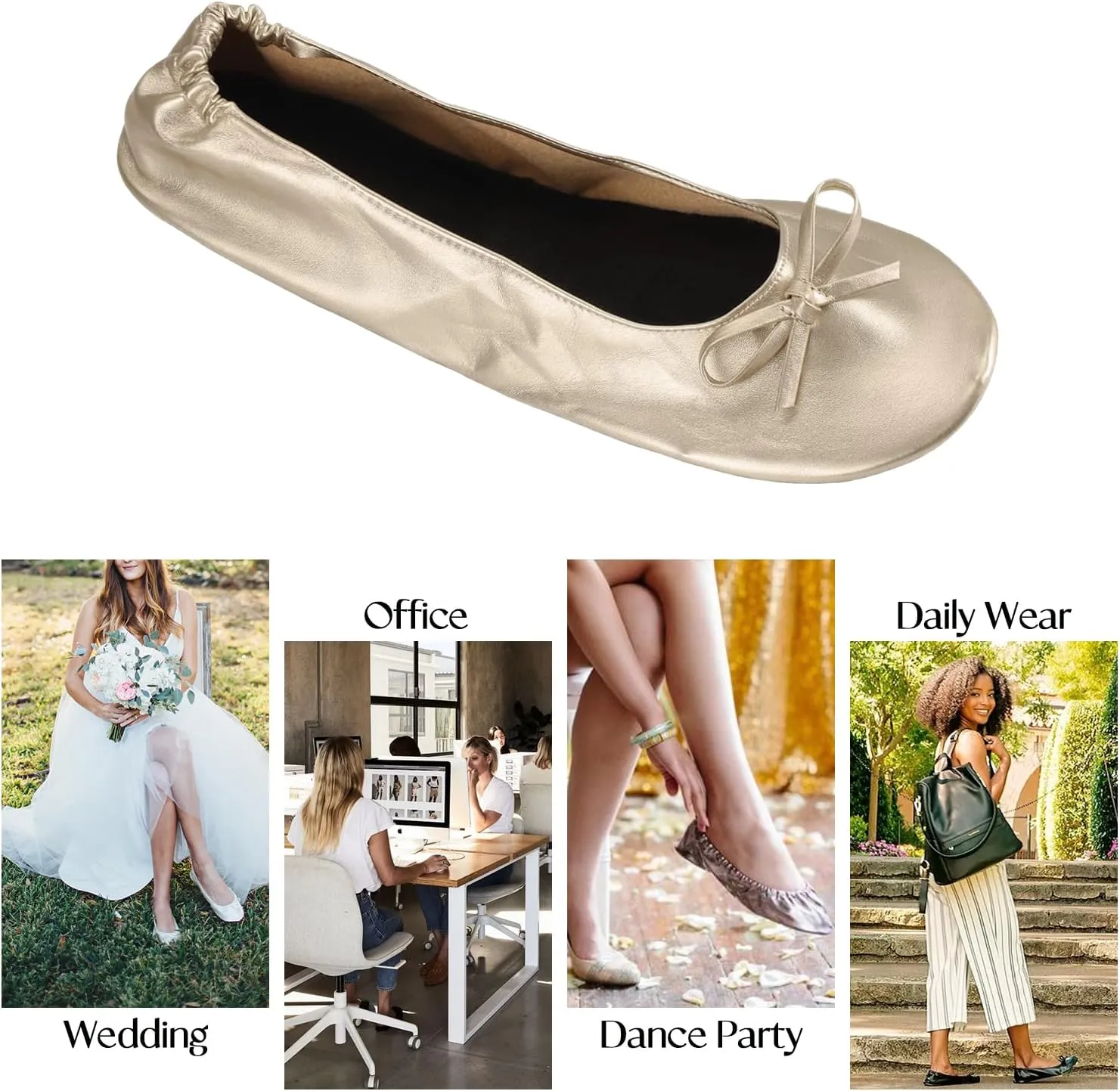 Women's Foldable Flats, Portable Ballet Flat Roll Up Slipper Shoes with Travel Pouch Bag for Ballerina Wedding
