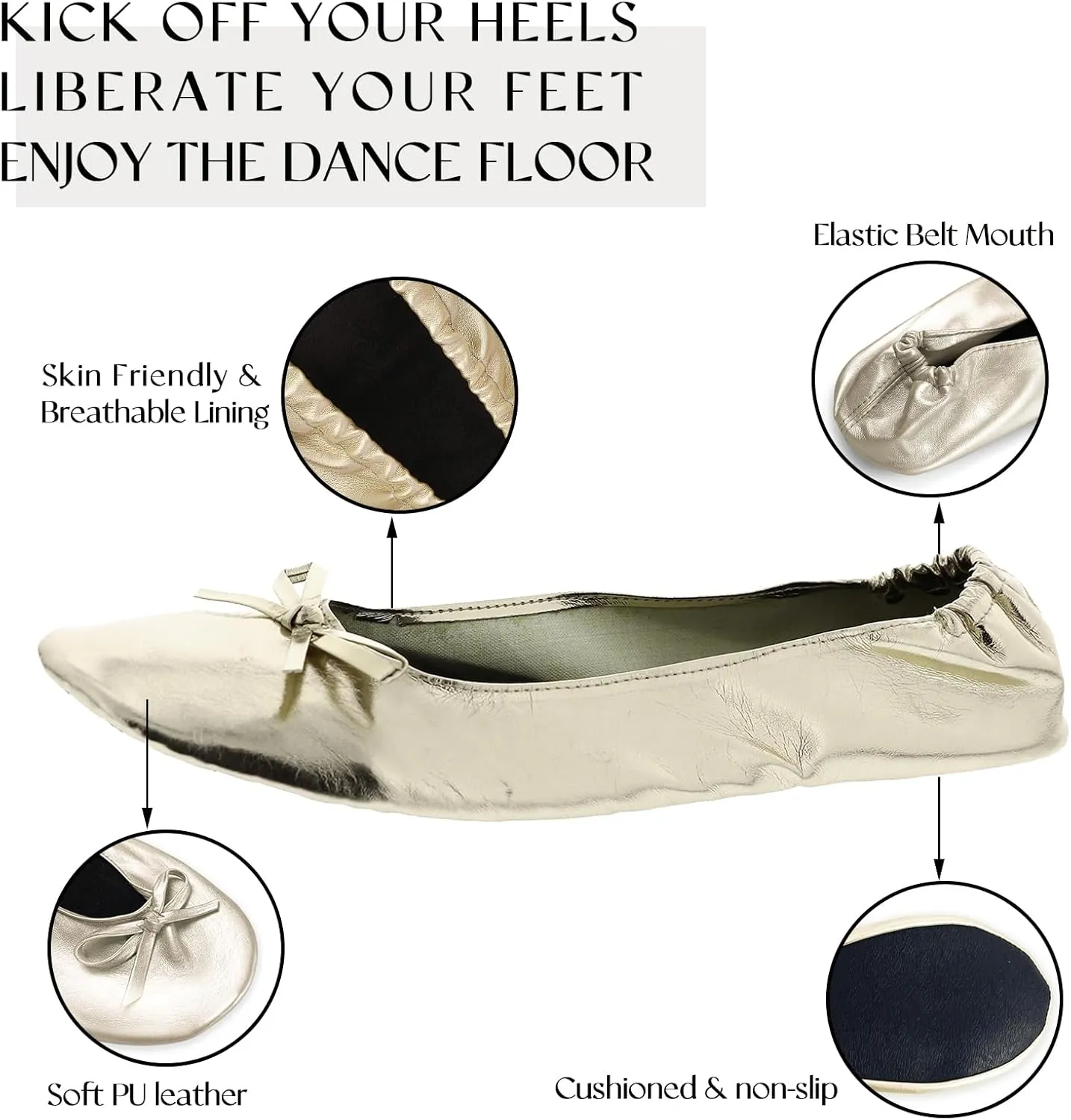 Women's Foldable Flats, Portable Ballet Flat Roll Up Slipper Shoes with Travel Pouch Bag for Ballerina Wedding